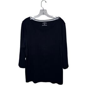 Talbots Woman 1X‎ Black Pima Cotton Scoop Neck Tee Shirt Top